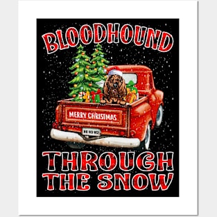 Christmas Bloodhound Through The Snow Dog Santa Truck Tree Posters and Art